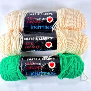 Vintage Coats & Clarks Red Heart 100% Virgin Wool Yarn 4-Ply3 Skeins